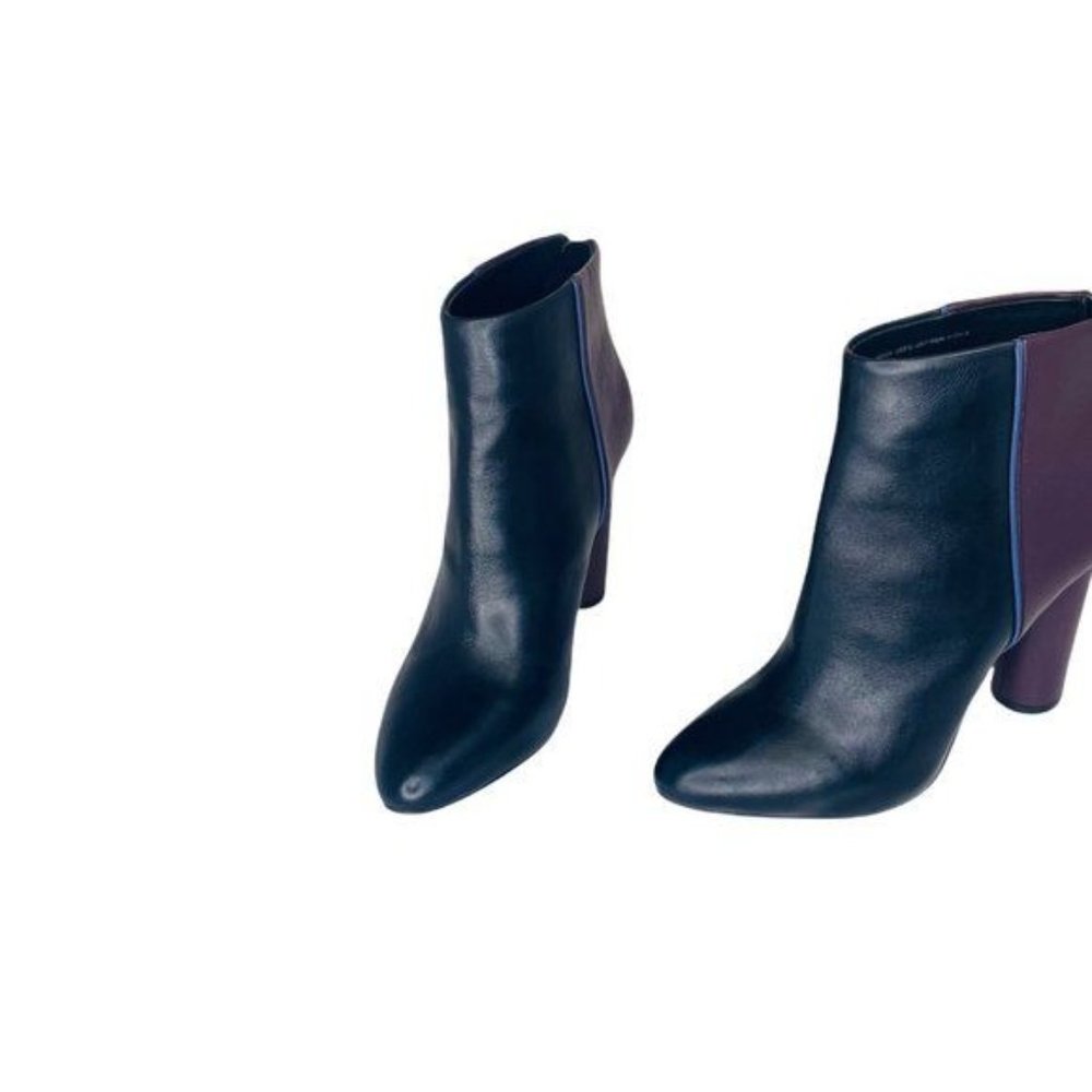 CAbi Leather Ankle Boots Block Heel Color-Block Side Zip Burgundy & Black Sz 8.5 - Picture 5 of 13